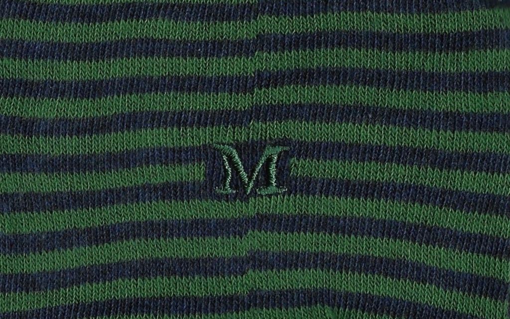 calza uomo riga blu melange - verde cotone organico personalizzata iniziali ricamate lettera M M_304A