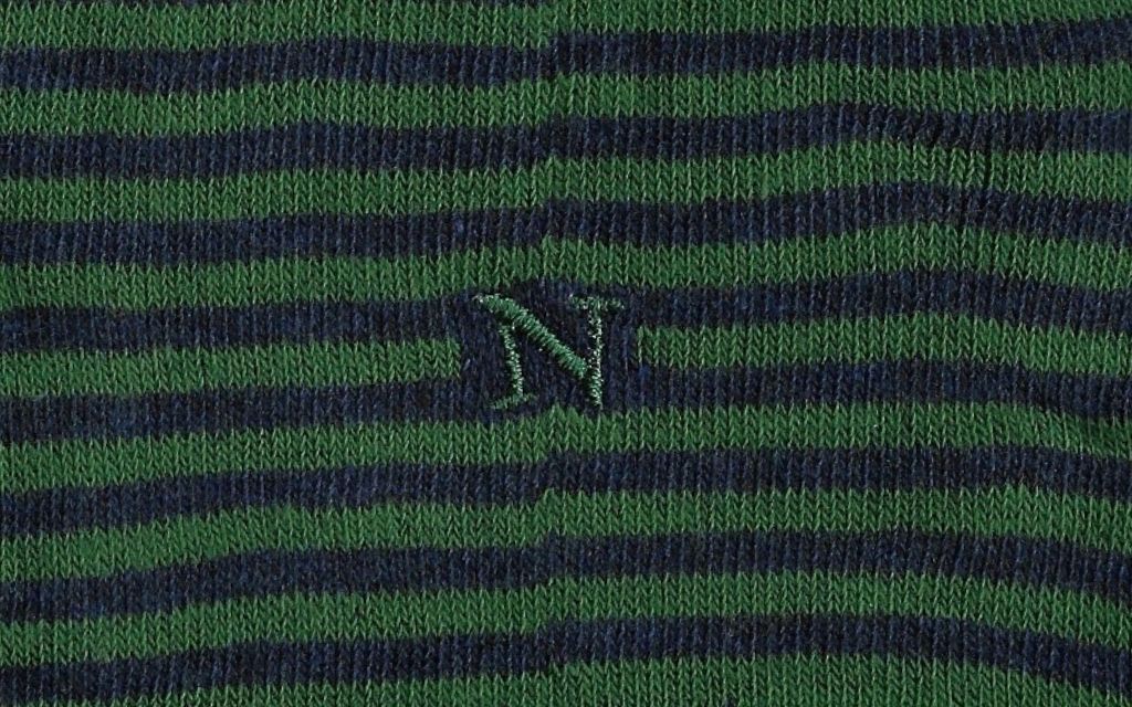 calza uomo riga blu melange - verde cotone organico personalizzata iniziali ricamate lettera N N_304A