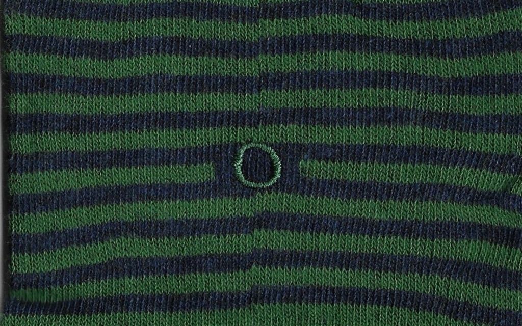 calza uomo riga blu melange - verde cotone organico personalizzata iniziali ricamate lettera O O_304A