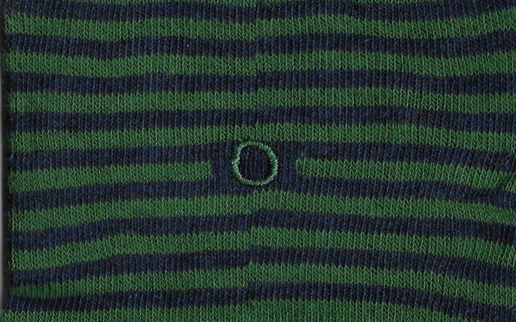 calza uomo riga blu melange - verde cotone organico personalizzata iniziali ricamate lettera O O_304A