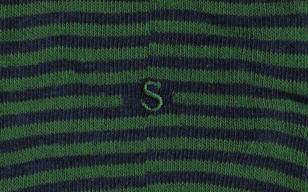 calza uomo riga blu melange - verde cotone organico personalizzata iniziali ricamate lettera S S_304A