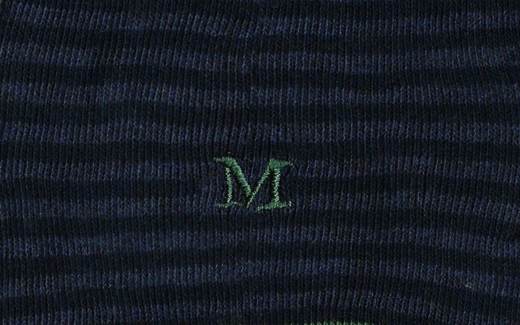 calza uomo riga blu navy - blu melange cotone organico personalizzata iniziali ricamate lettera M M_303A