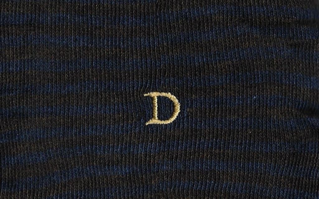 calza uomo riga marrone - blu melange cotone organico personalizzata iniziali ricamate lettera D D_301A