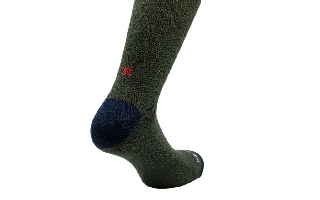 Men's Dark Green Socks with Red Initials - Stretch Cotton - Size 40/45 - 102